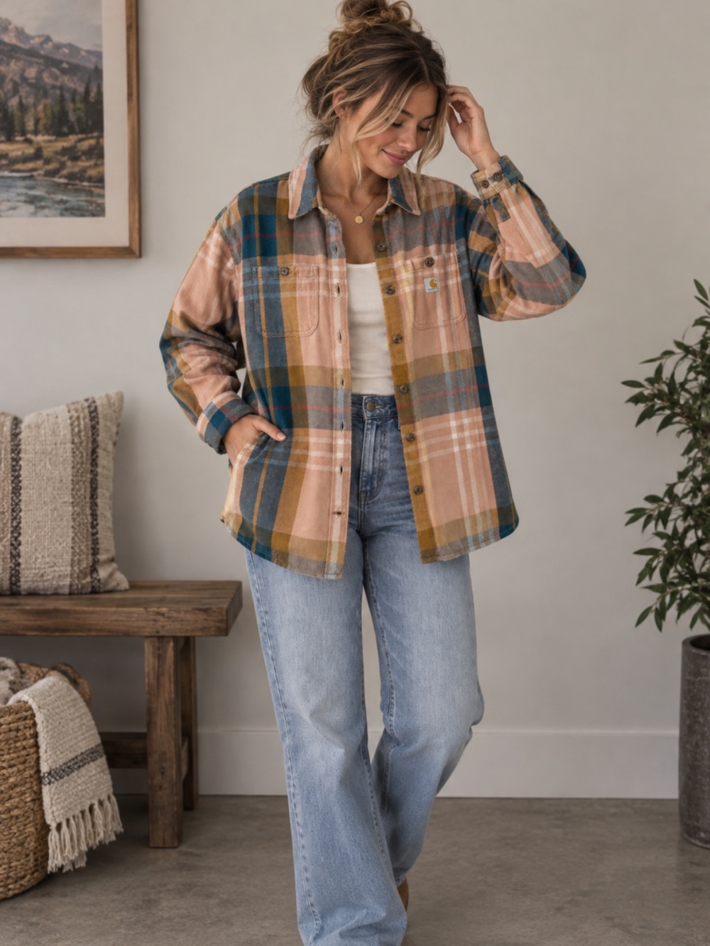 NWOT Carhartt Women’s Loose Fit Heavyweight Twill Plaid Shirt Shacket Large